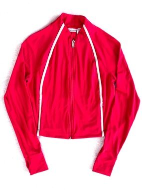 Athleta Salutation Yoga Studio Crop Jacket, Red with White Piping, Size M